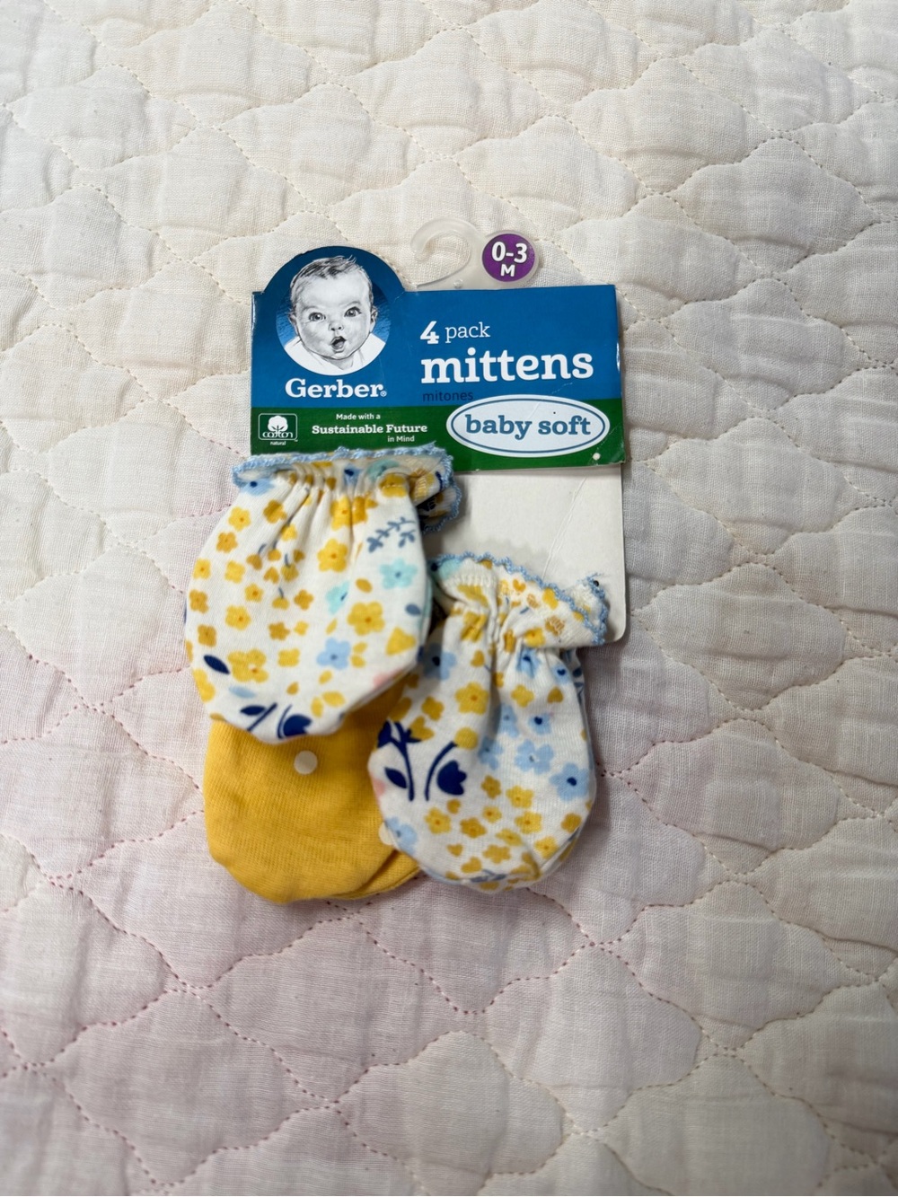 Gerber Baby Soft Pack Yellow Floral Mittens 3-Pack